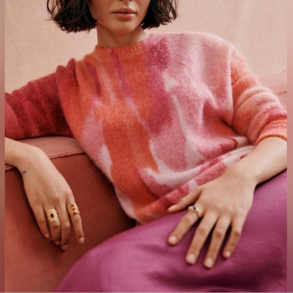 Sezane Pink & Coral Crewneck Sweater